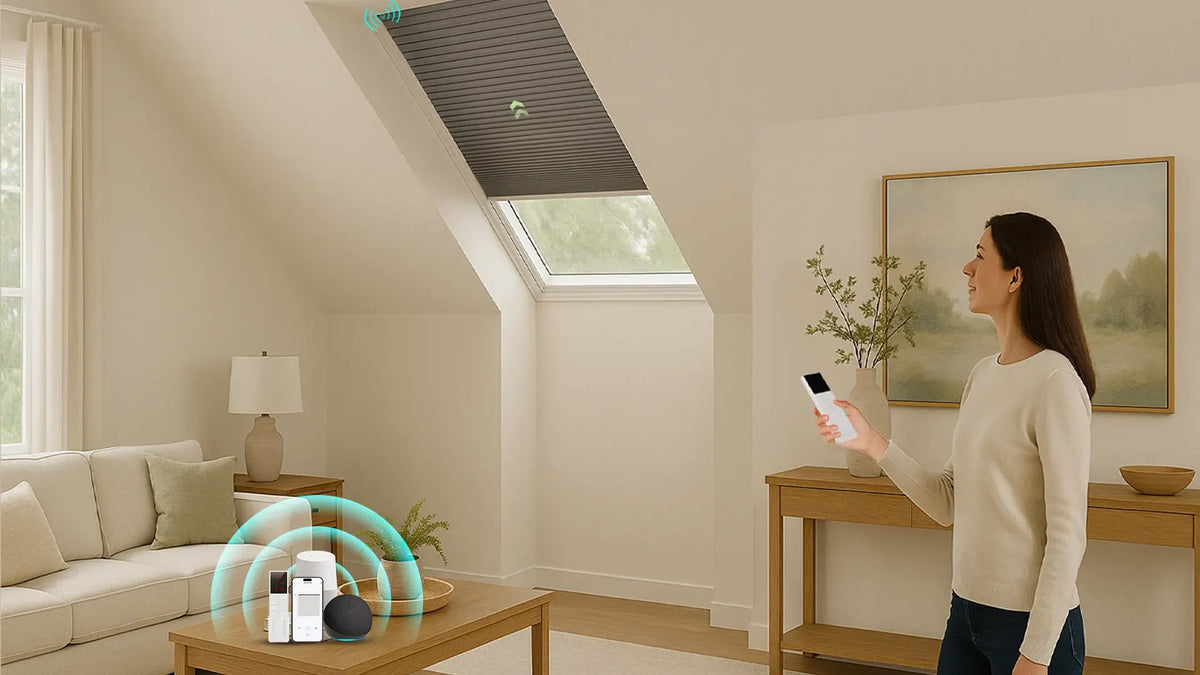 Motorized skylight shades with remote and smart home control