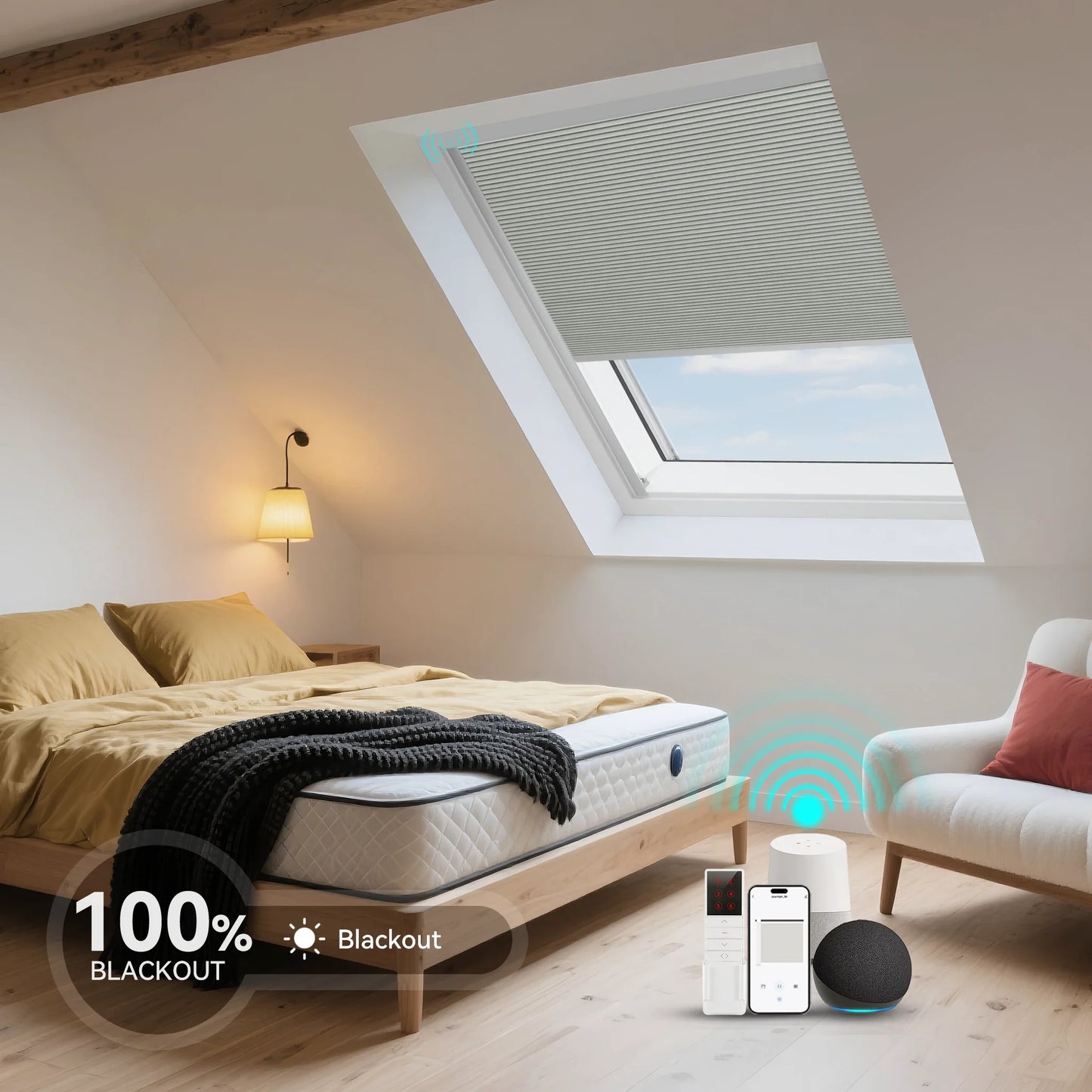 ANJIAR motorized 100% blackout skylight cellular shade - ANJIAR motorized 100% blackout skylight cellular shade - Sage Green