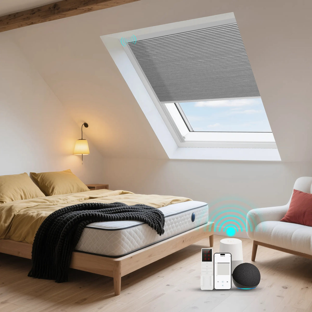ANJIAR 65% light-blocking motorized skylight cellular shade - Stone Grey