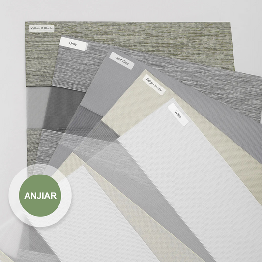ANJIAR zebra shade fabric sample 83046 in yellow-black, gray, light gray, beige-yellow and white