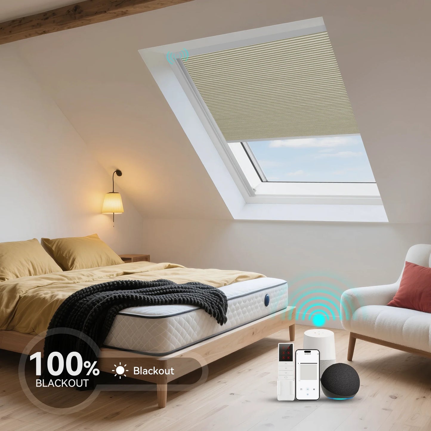 ANJIAR motorized 100% blackout skylight cellular shade - ANJIAR motorized 100% blackout skylight cellular shade - Beige