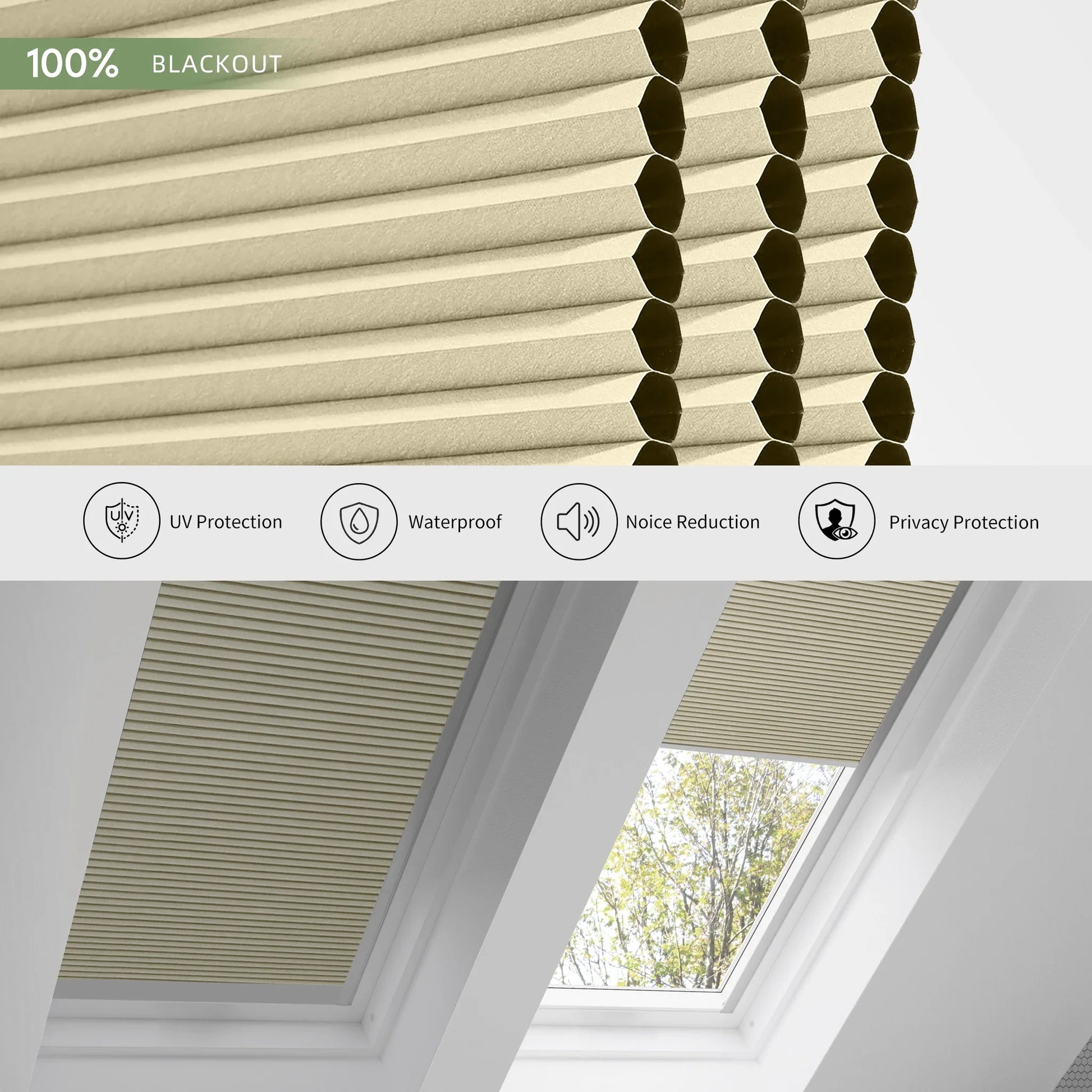 ANJIAR 100% blackout skylight cellular shade fabric close-up - ANJIAR 100% blackout skylight cellular shade fabric close-up - Beige