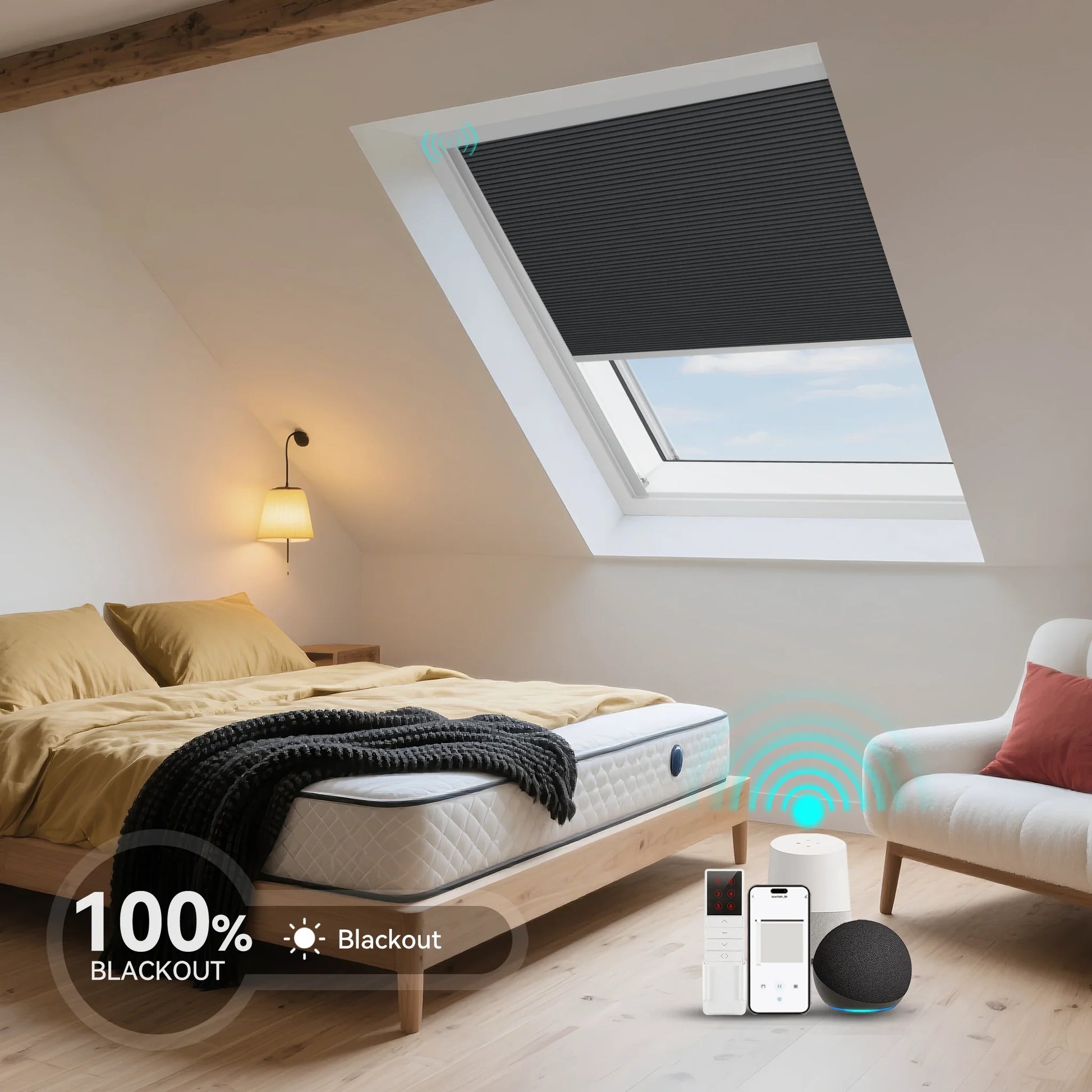 ANJIAR motorized 100% blackout skylight cellular shade - ANJIAR motorized 100% blackout skylight cellular shade - Black