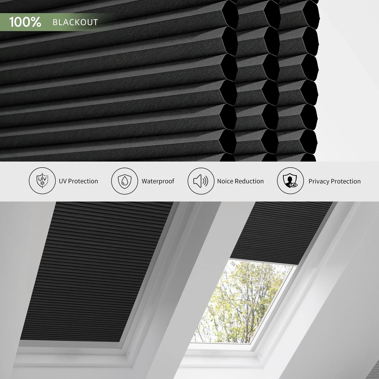 ANJIAR 100% blackout skylight cellular shade fabric close-up - ANJIAR 100% blackout skylight cellular shade fabric close-up - Black