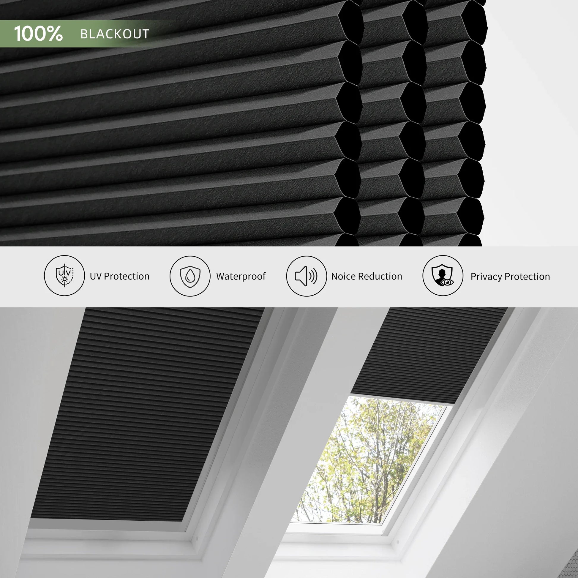 ANJIAR 100% blackout skylight cellular shade fabric close-up - ANJIAR 100% blackout skylight cellular shade fabric close-up - Black