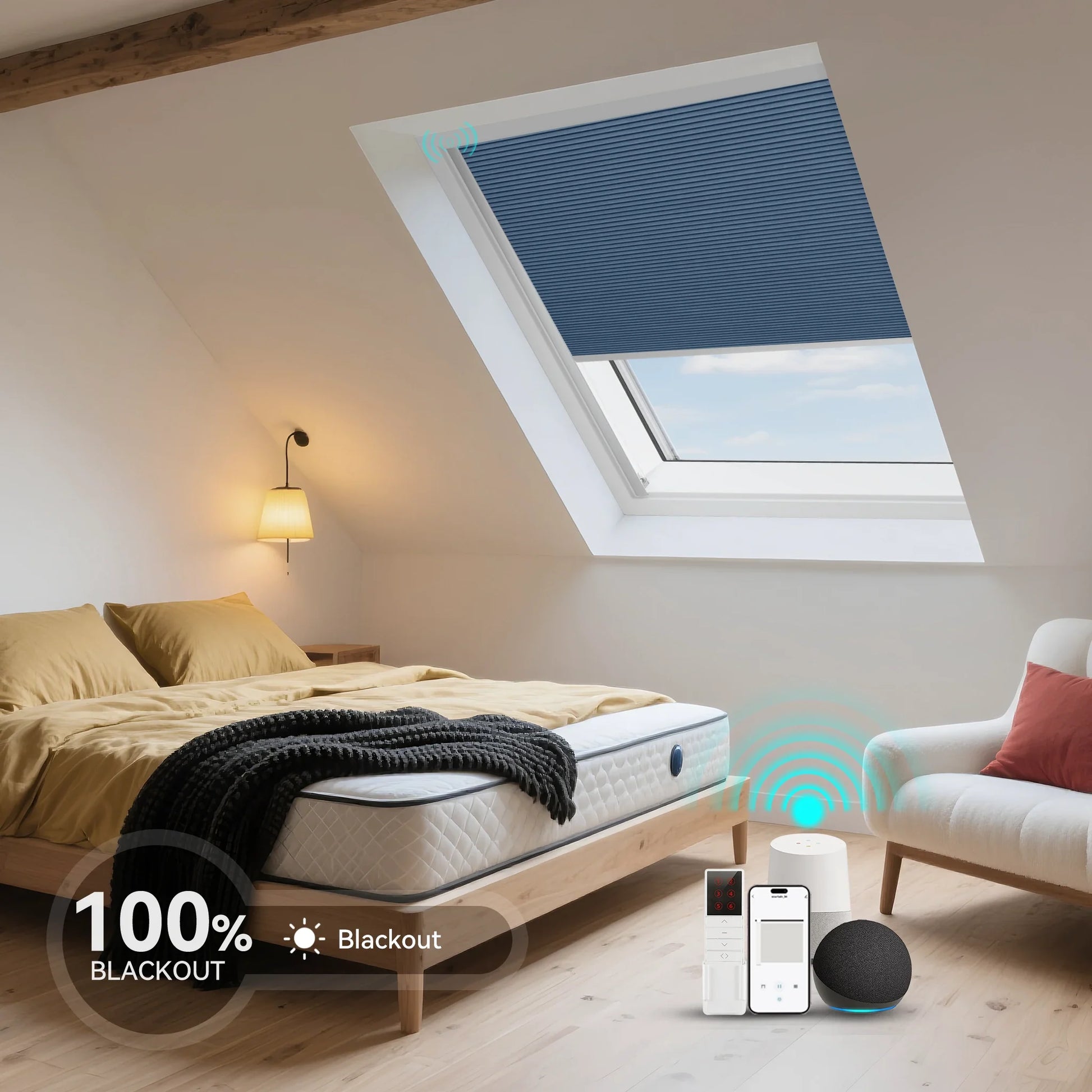 ANJIAR motorized 100% blackout skylight cellular shade - ANJIAR motorized 100% blackout skylight cellular shade - Blue