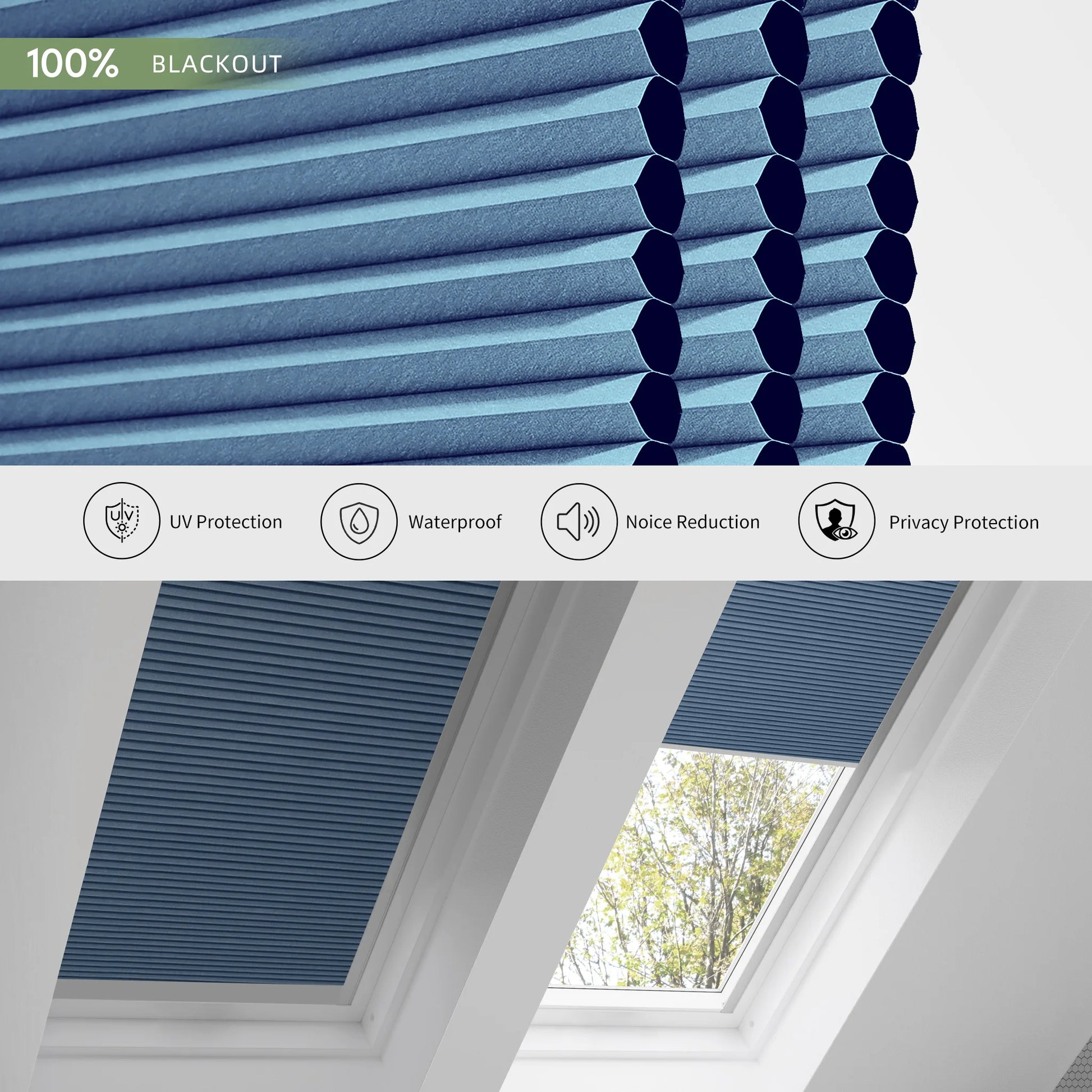 ANJIAR 100% blackout skylight cellular shade fabric close-up - ANJIAR 100% blackout skylight cellular shade fabric close-up - Blue