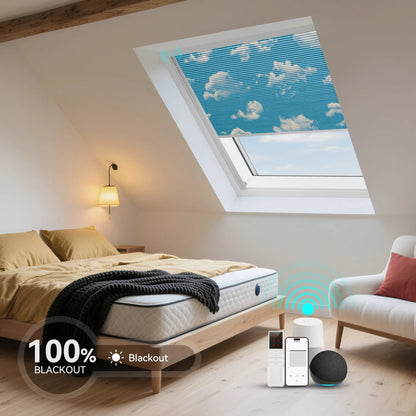 ANJIAR motorized 100% blackout skylight cellular shade - ANJIAR motorized 100% blackout skylight cellular shade - Blue Sky