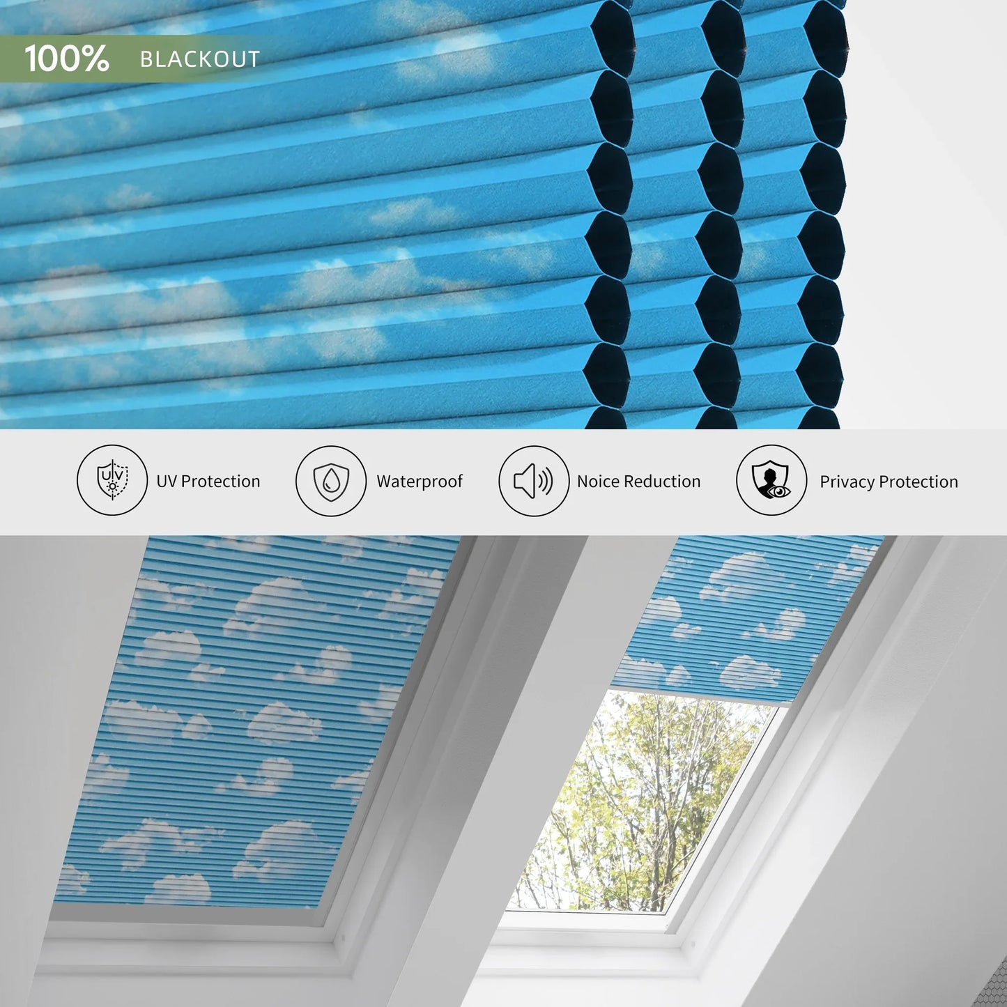 ANJIAR 100% blackout skylight cellular shade fabric close-up - ANJIAR 100% blackout skylight cellular shade fabric close-up - Blue Sky
