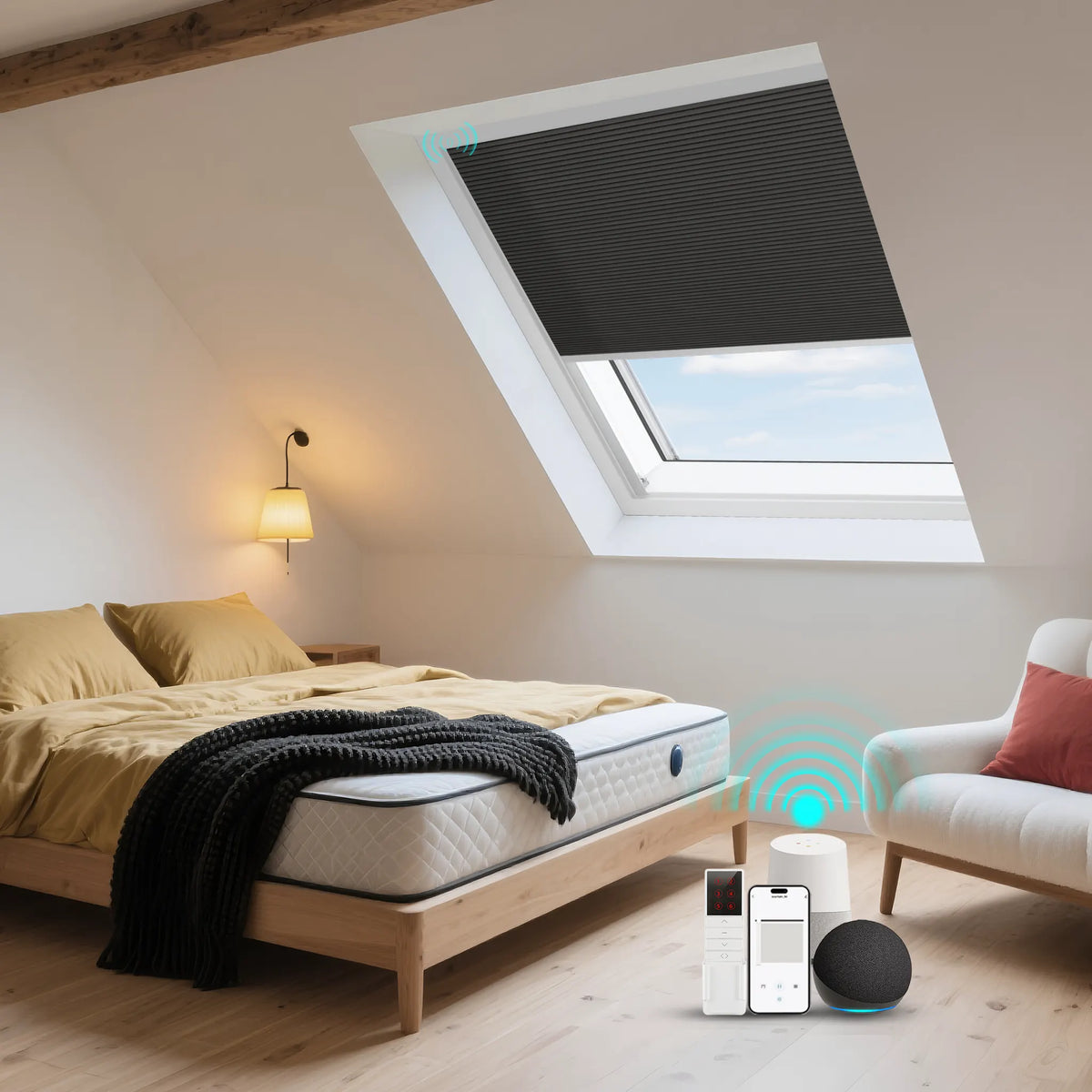 ANJIAR 65% light-blocking motorized skylight cellular shade - Charcoal
