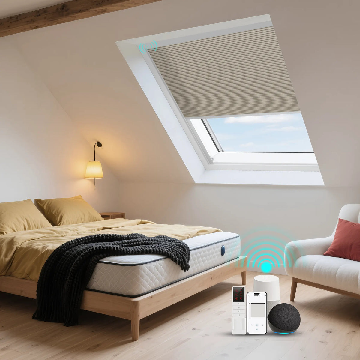 ANJIAR 65% light-blocking motorized skylight cellular shade - Coffee