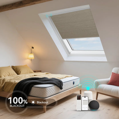 ANJIAR motorized 100% blackout skylight cellular shade - ANJIAR motorized 100% blackout skylight cellular shade - Coffee