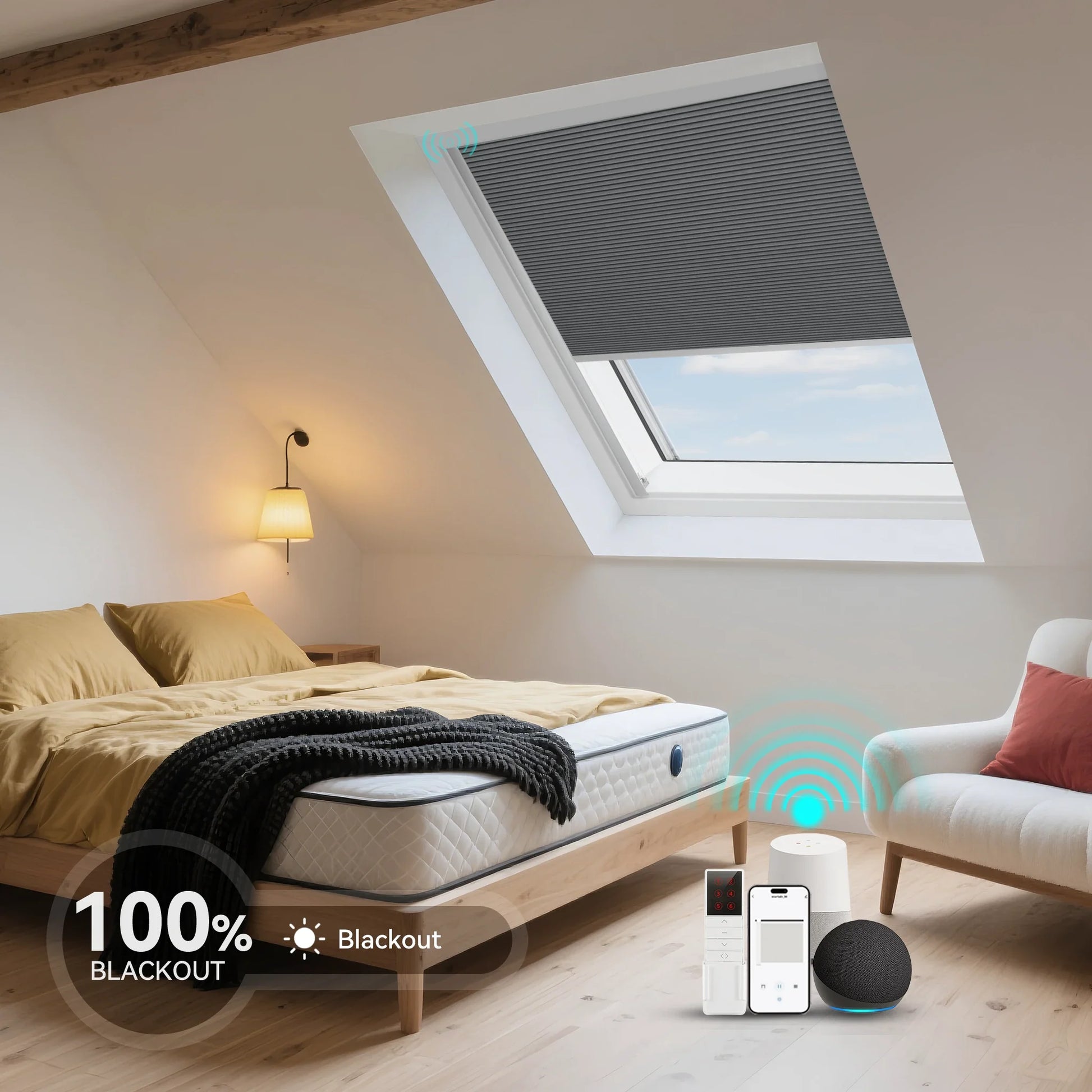 ANJIAR motorized 100% blackout skylight cellular shade - ANJIAR motorized 100% blackout skylight cellular shade - Deep Grey