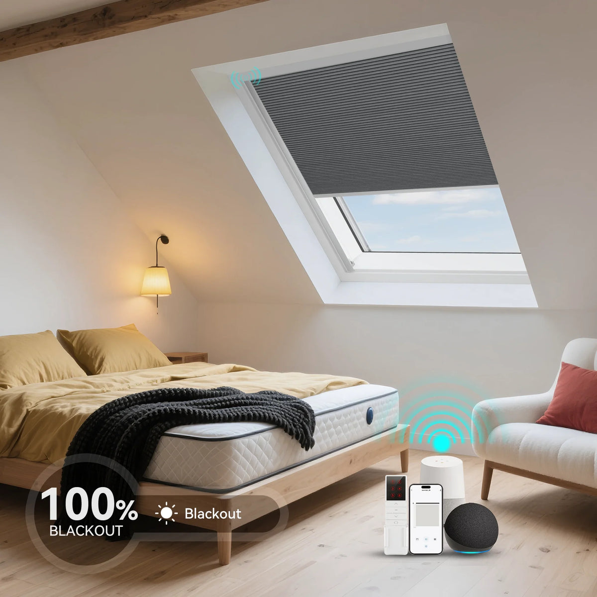 ANJIAR motorized 100% blackout skylight cellular shade - Deep Grey