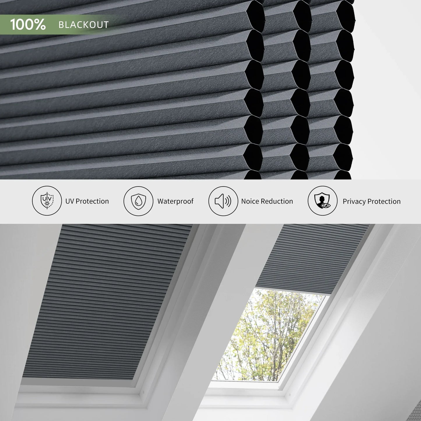 ANJIAR 100% blackout skylight cellular shade fabric close-up - ANJIAR 100% blackout skylight cellular shade fabric close-up - Deep Grey