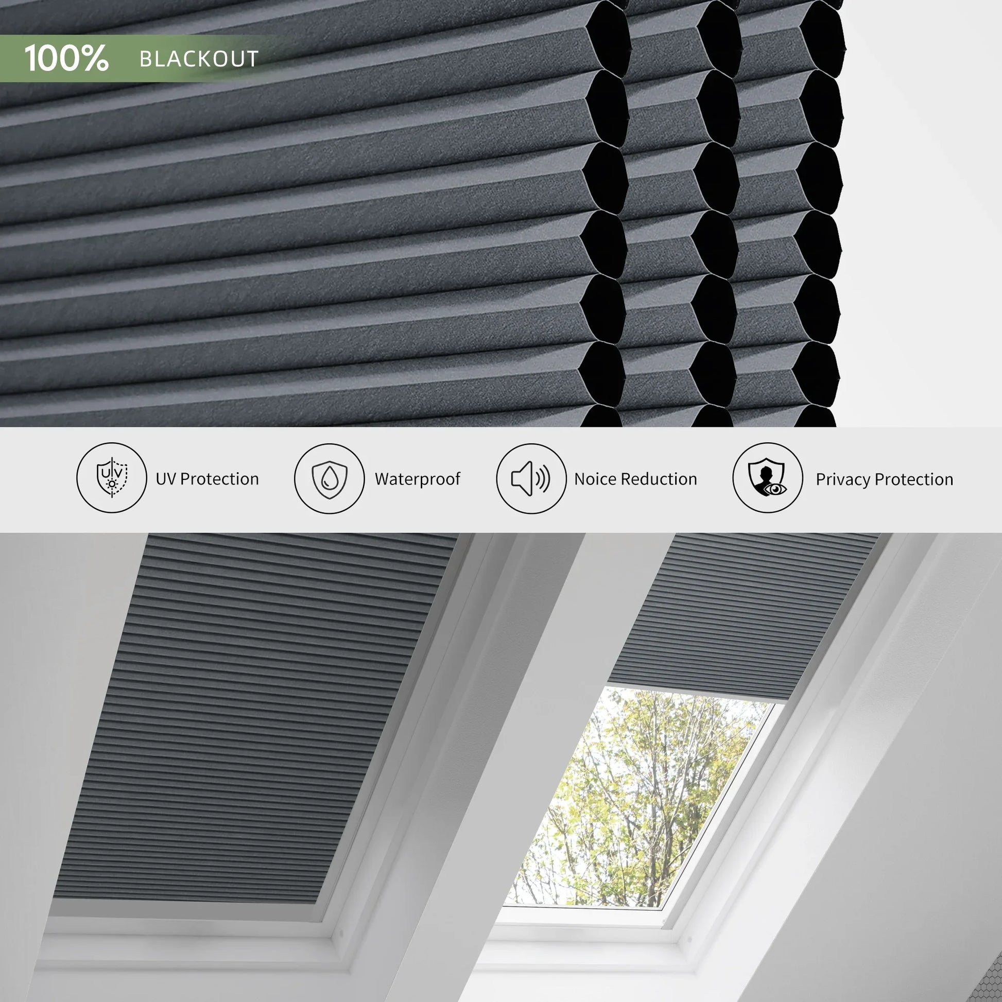 ANJIAR 100% blackout skylight cellular shade fabric close-up - ANJIAR 100% blackout skylight cellular shade fabric close-up - Deep Grey