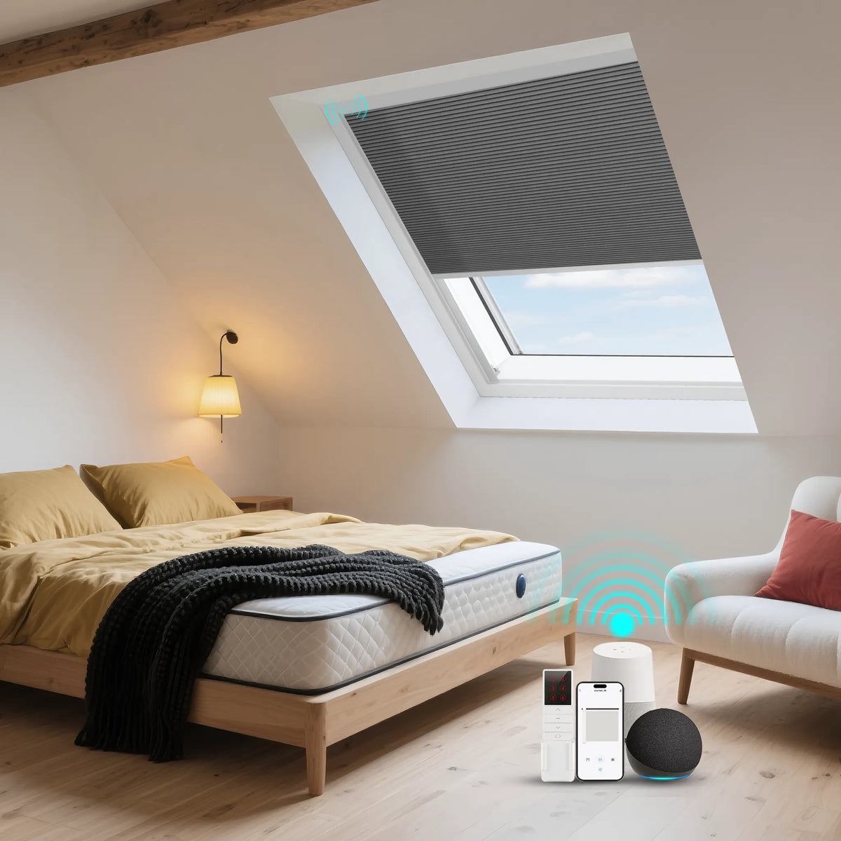 ANJIAR 65% light-blocking motorized skylight cellular shade - Gravel