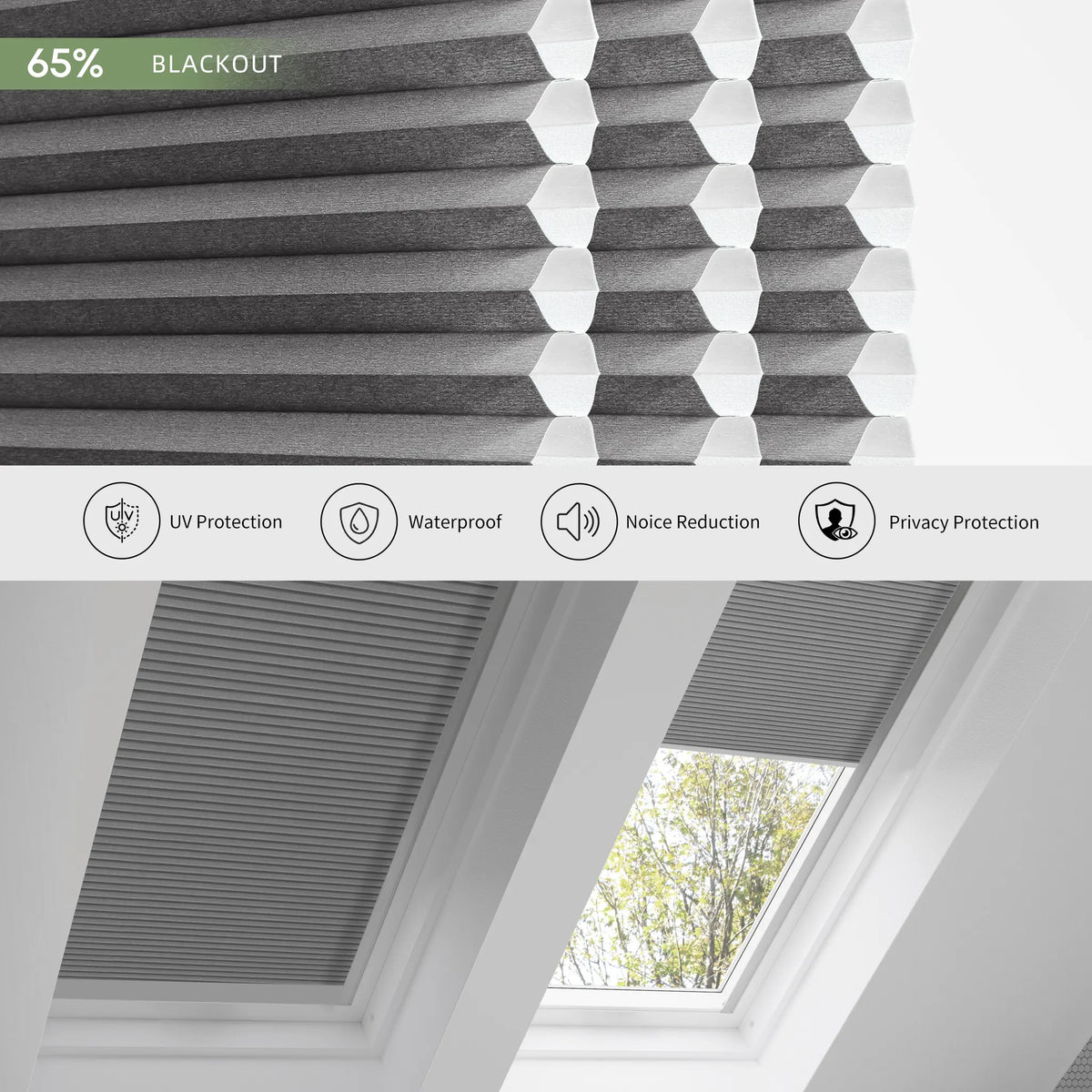 ANJIAR 65% light-blocking motorized skylight cellular shade - Gravel