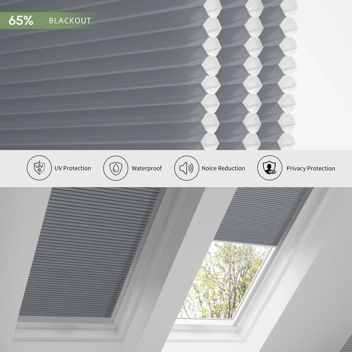 ANJIAR 65% light-blocking motorized skylight cellular shade - Grey