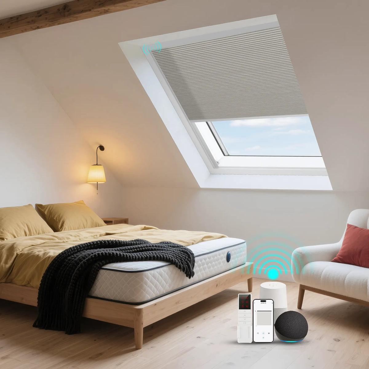 ANJIAR 65% light-blocking motorized skylight cellular shade - Light Coffee