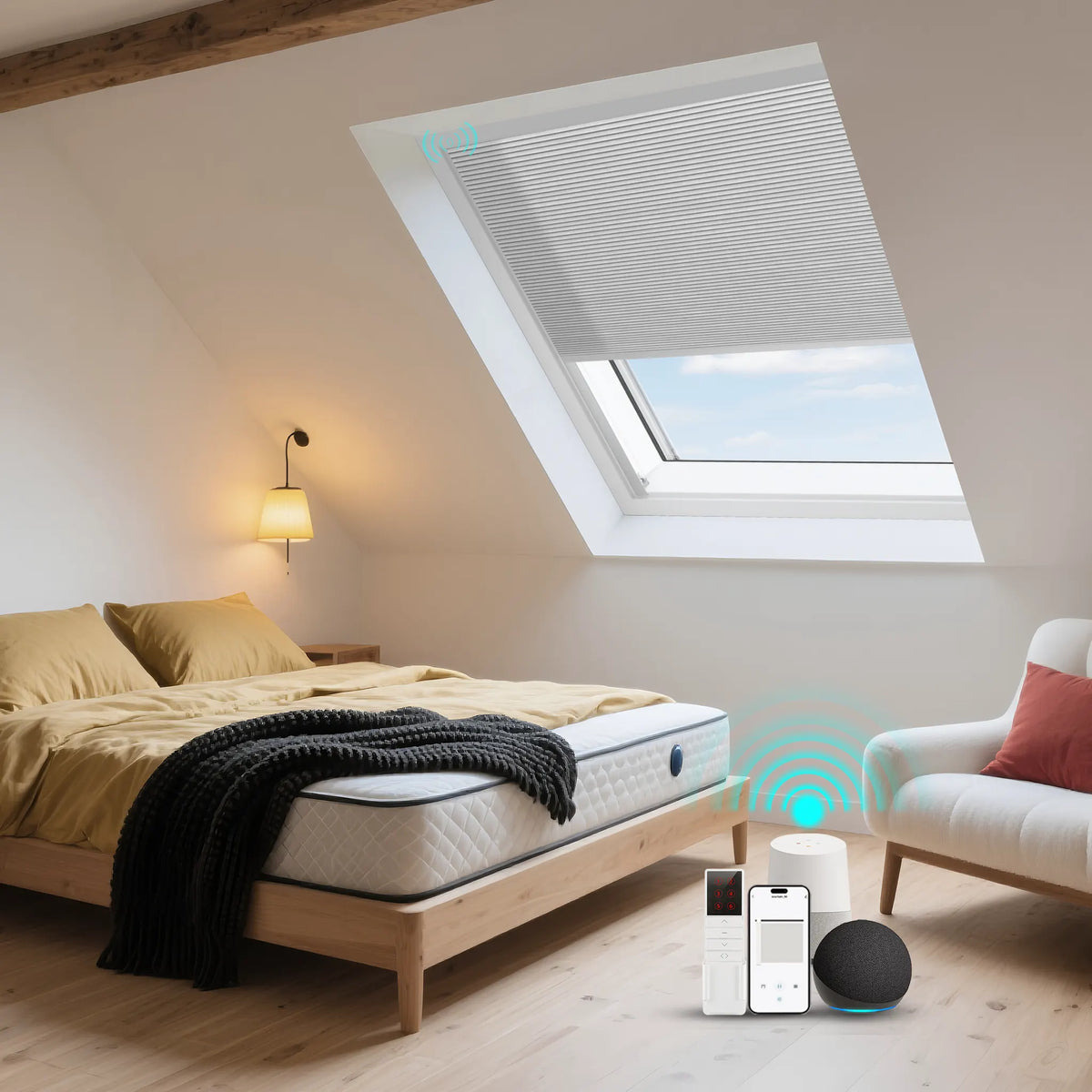 ANJIAR 65% light-blocking motorized skylight cellular shade - Light Grey