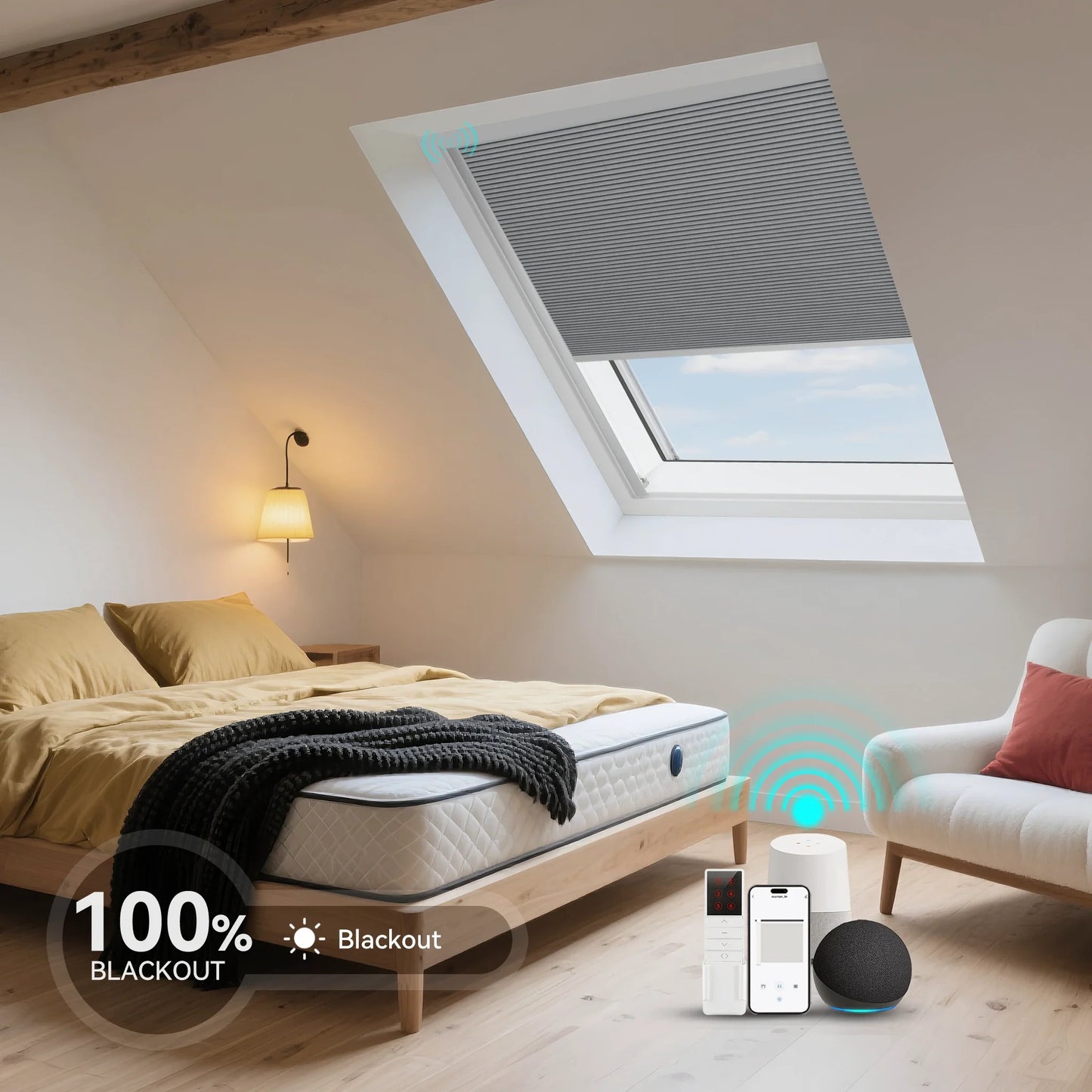 ANJIAR motorized 100% blackout skylight cellular shade - ANJIAR motorized 100% blackout skylight cellular shade - Light Grey