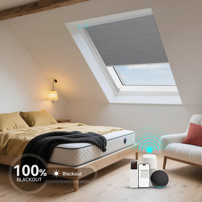 ANJIAR motorized 100% blackout skylight cellular shade - ANJIAR motorized 100% blackout skylight cellular shade - Light Grey