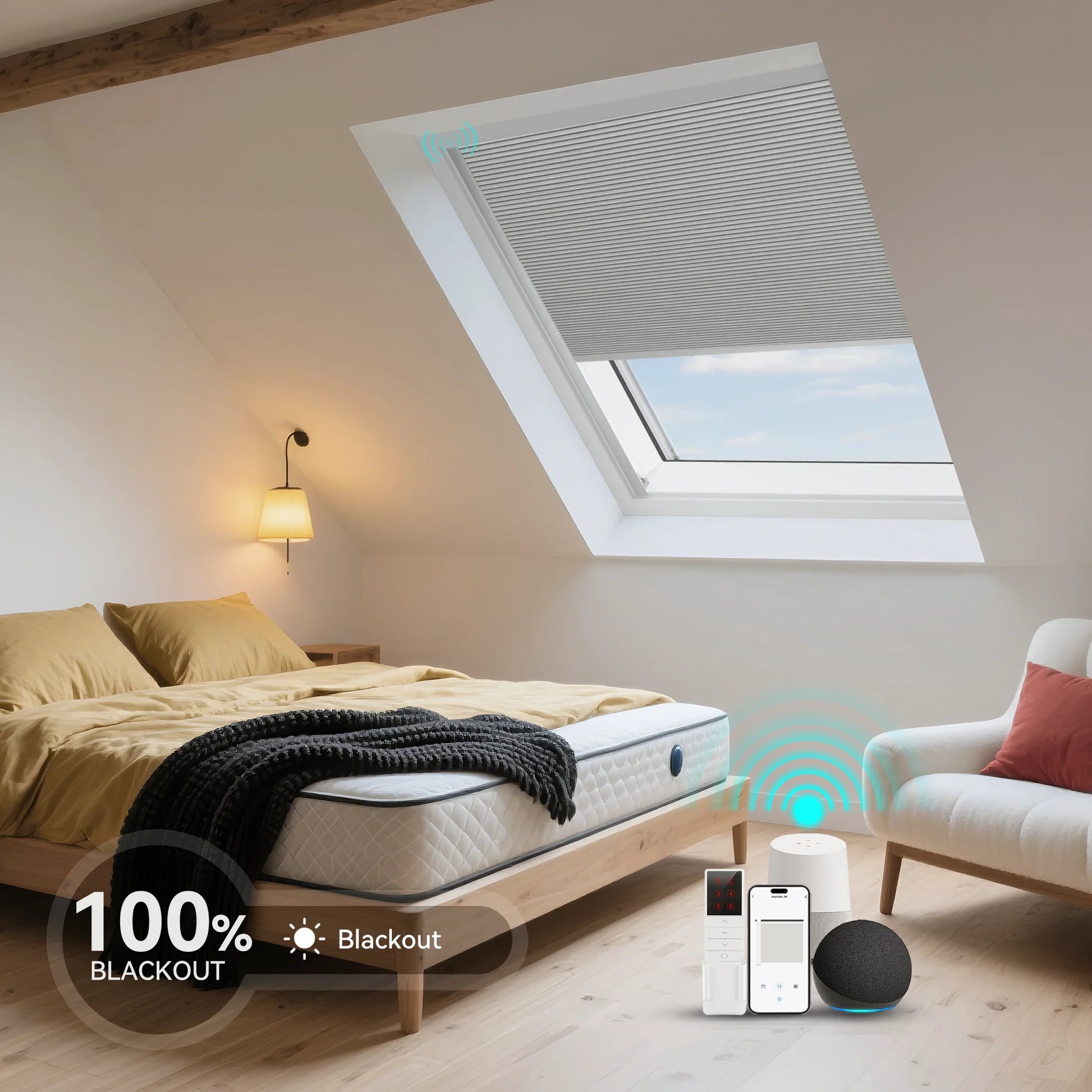 ANJIAR motorized 100% blackout skylight cellular shade - ANJIAR motorized 100% blackout skylight cellular shade - Light Slate Grey