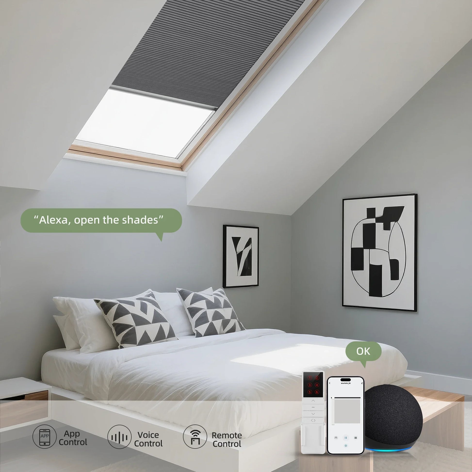 ANJIAR motorized blackout skylight shades with remote, app, and voice control