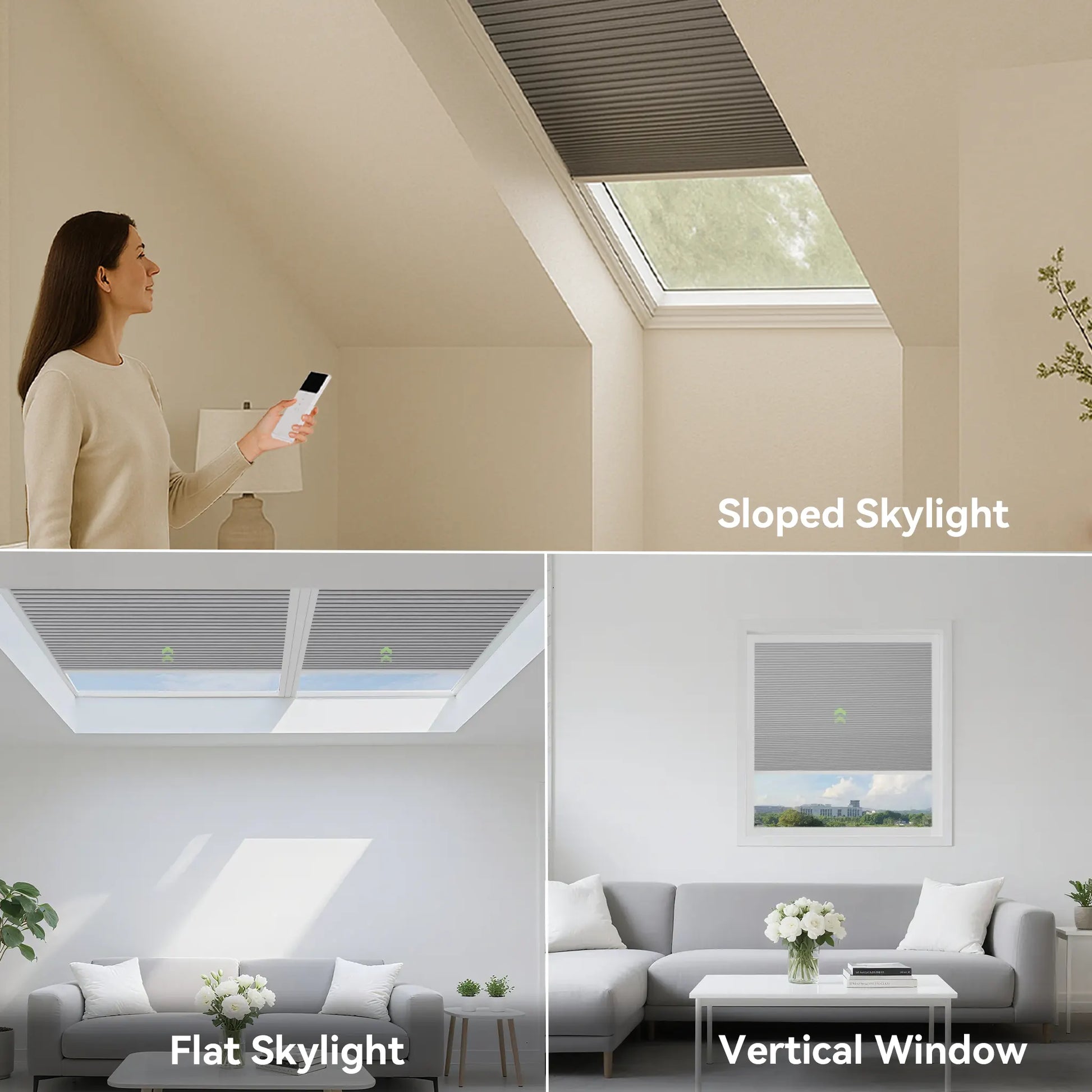 ANJIAR 100% blackout motorized cellular shade installed on a skylight