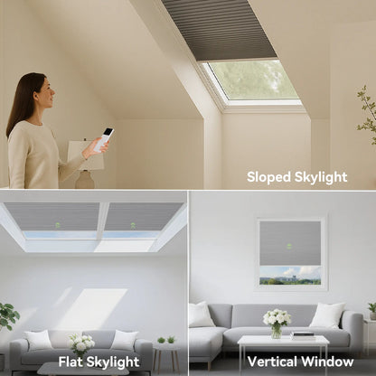 ANJIAR 100% blackout motorized cellular shade installed on a skylight