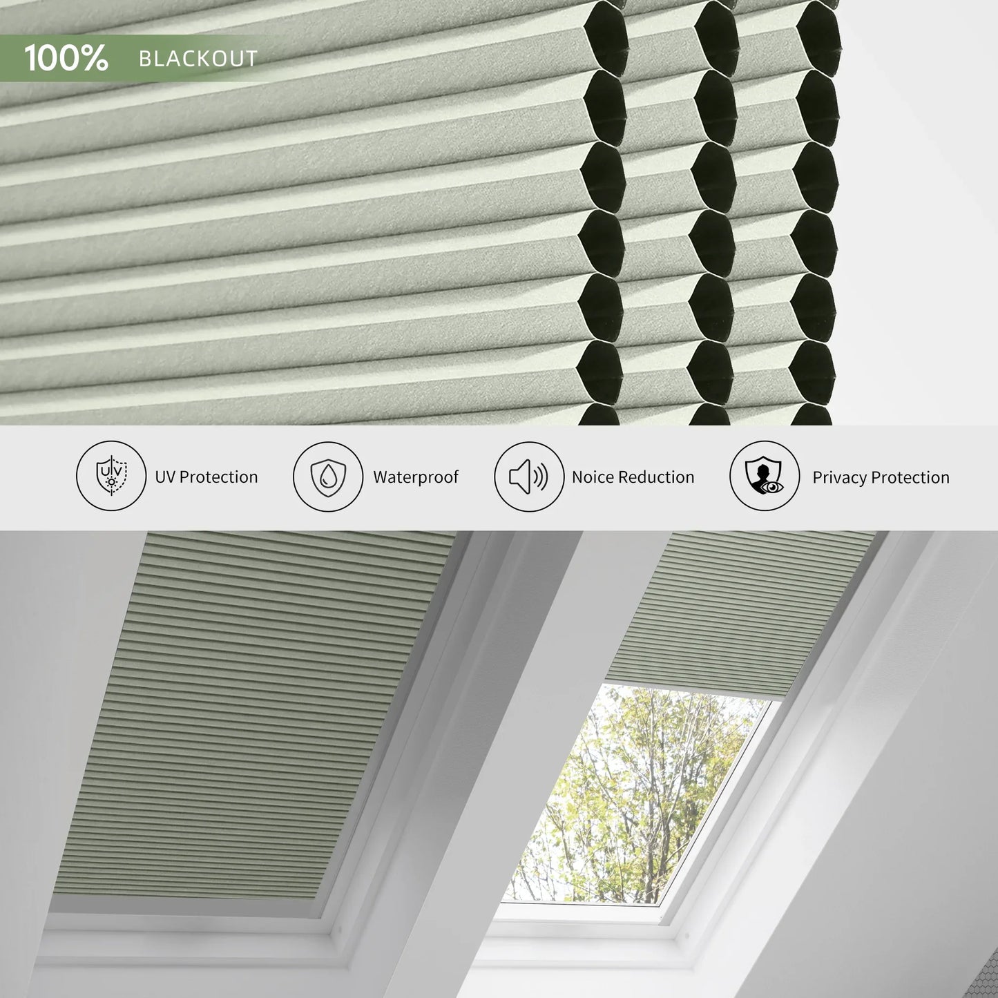 ANJIAR 100% blackout skylight cellular shade fabric close-up - ANJIAR 100% blackout skylight cellular shade fabric close-up - Sage Green