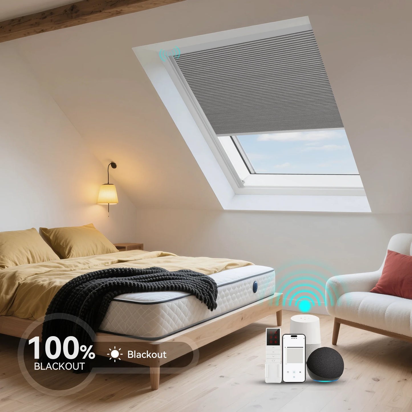 ANJIAR motorized 100% blackout skylight cellular shade - ANJIAR motorized 100% blackout skylight cellular shade - Slate Grey