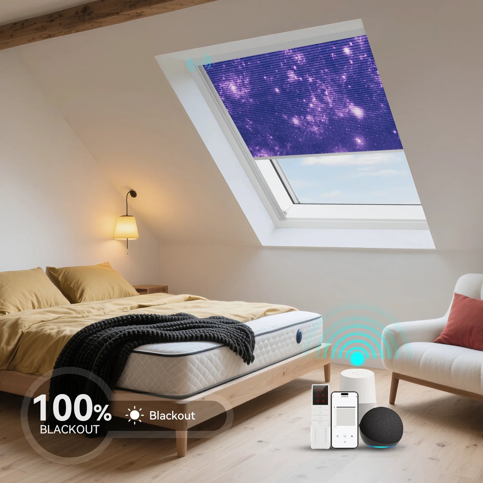 ANJIAR motorized 100% blackout skylight cellular shade - ANJIAR motorized 100% blackout skylight cellular shade - Starry Sky