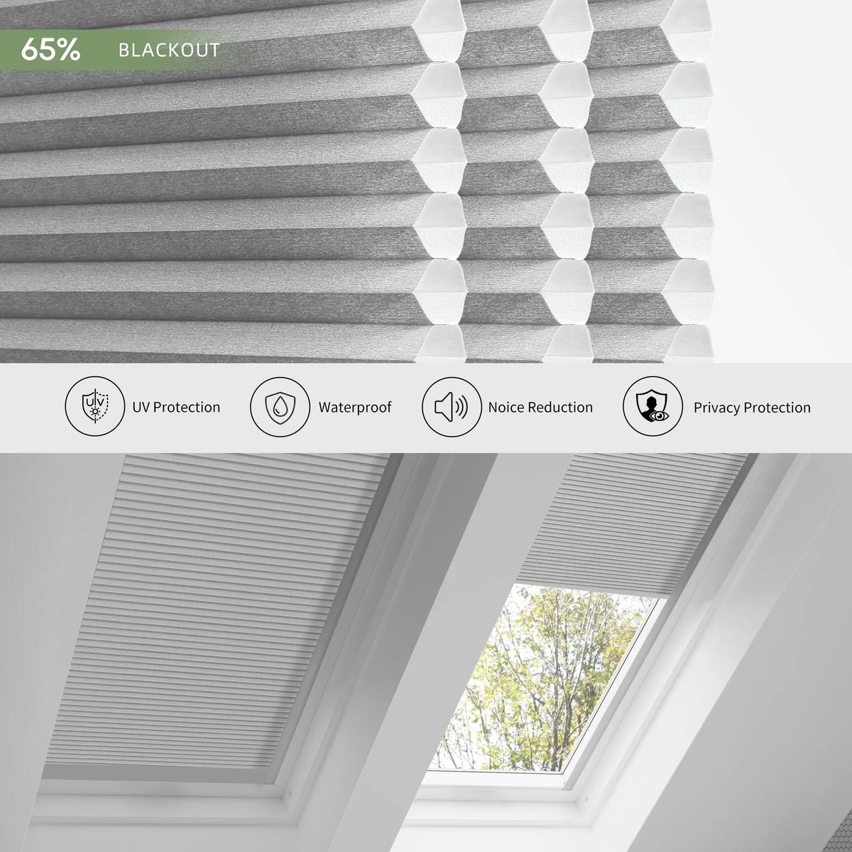 ANJIAR 65% light-blocking motorized skylight cellular shade - Stone Grey